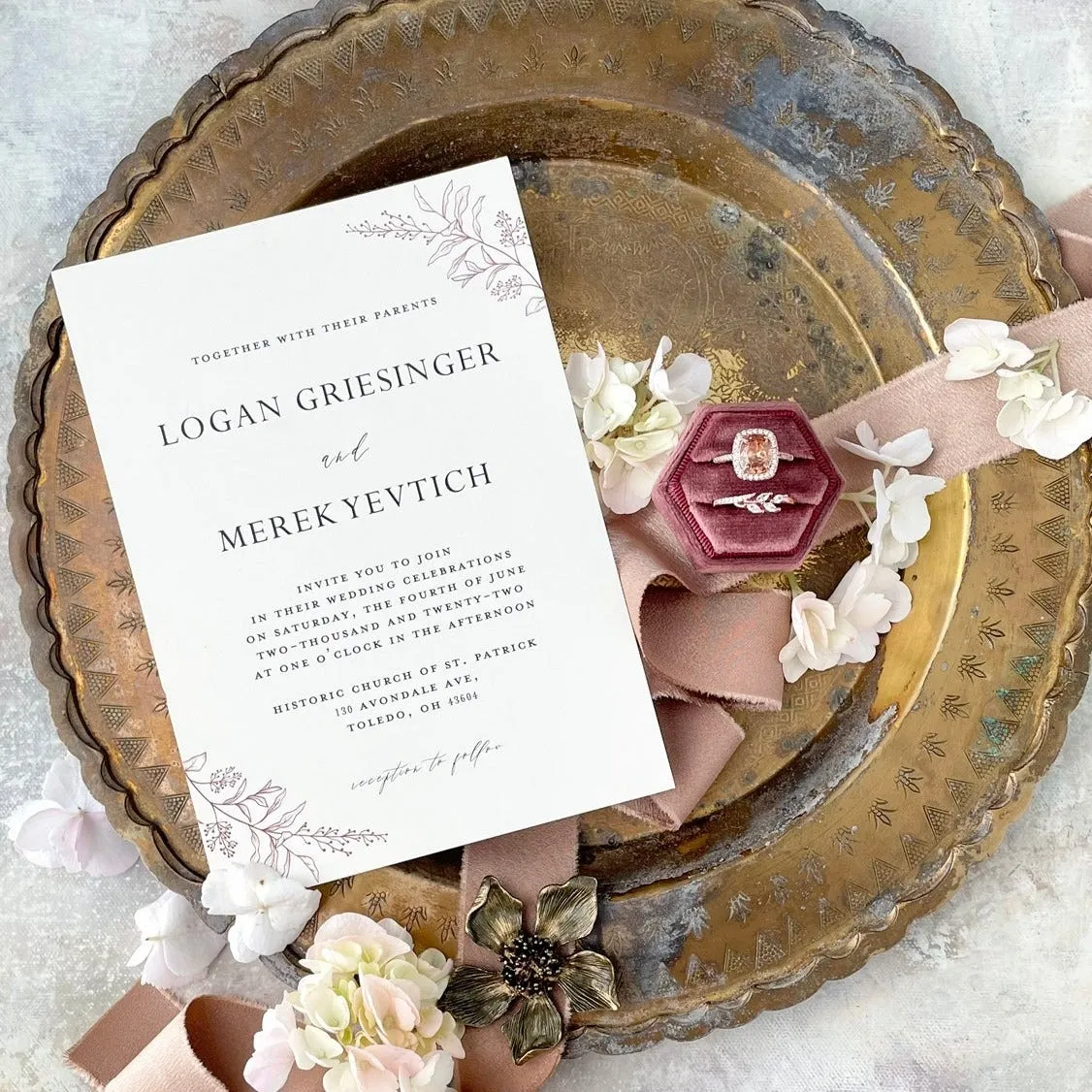 Dusty Rose Ring Box Hexagon