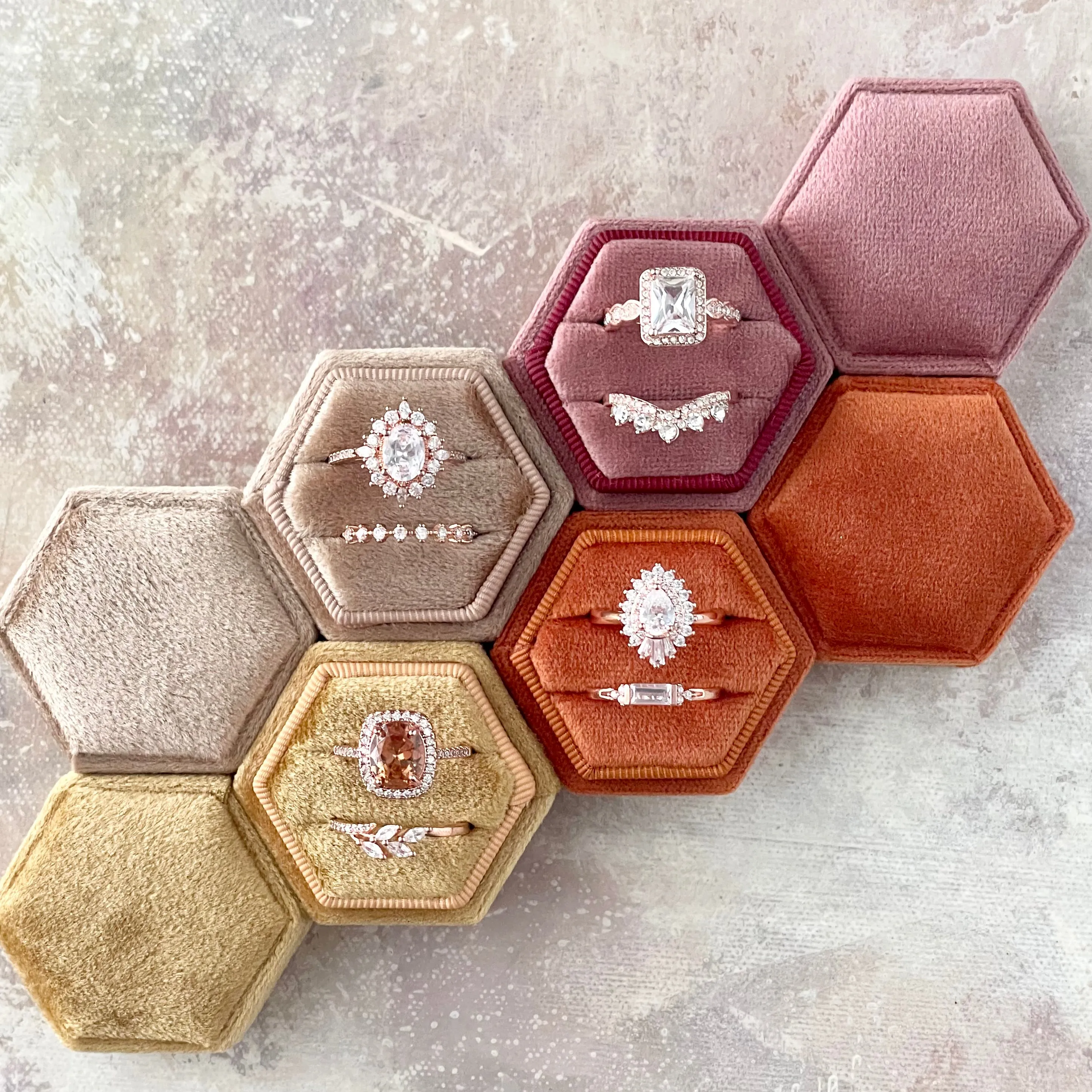 Dusty Rose Ring Box Hexagon