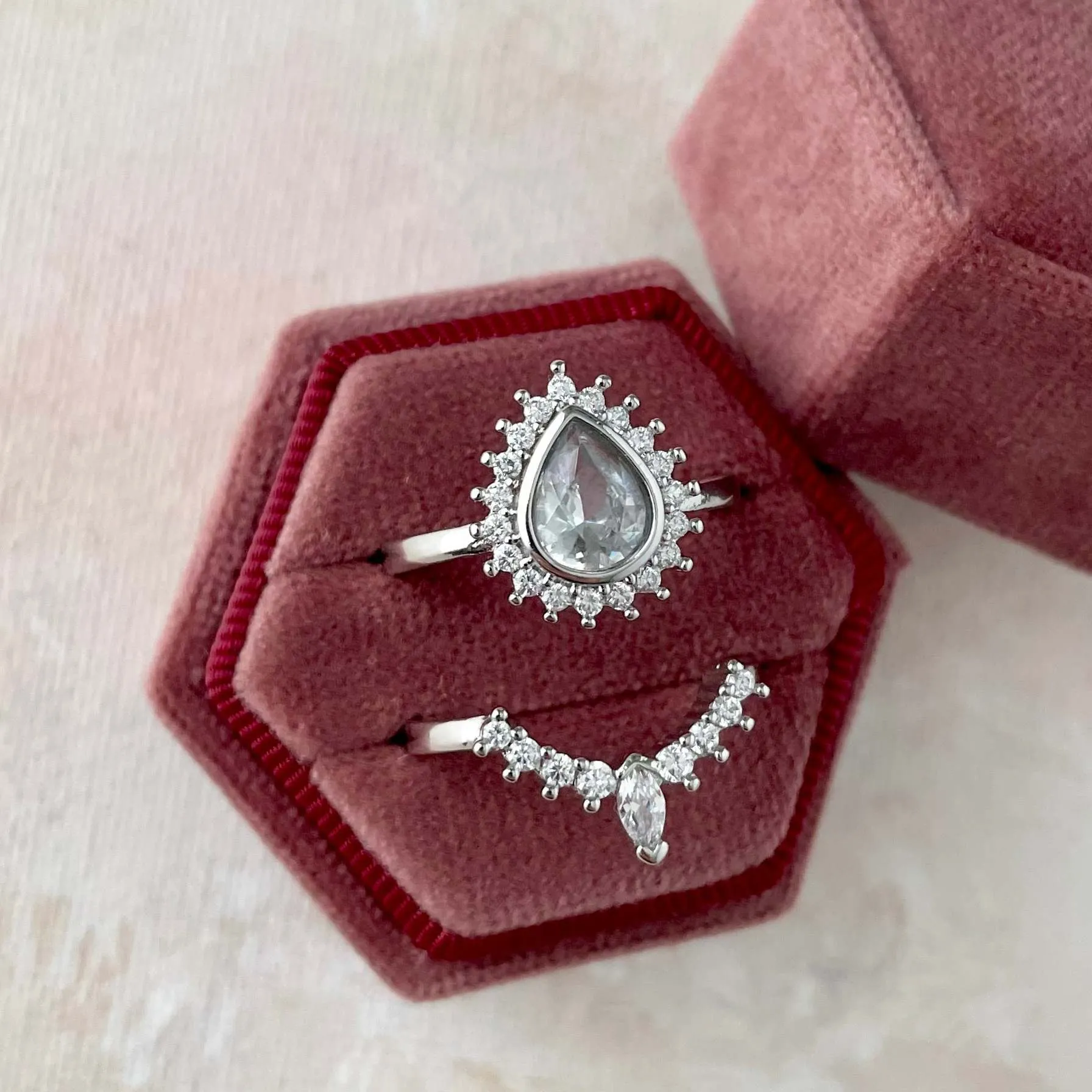 Dusty Rose Ring Box Hexagon