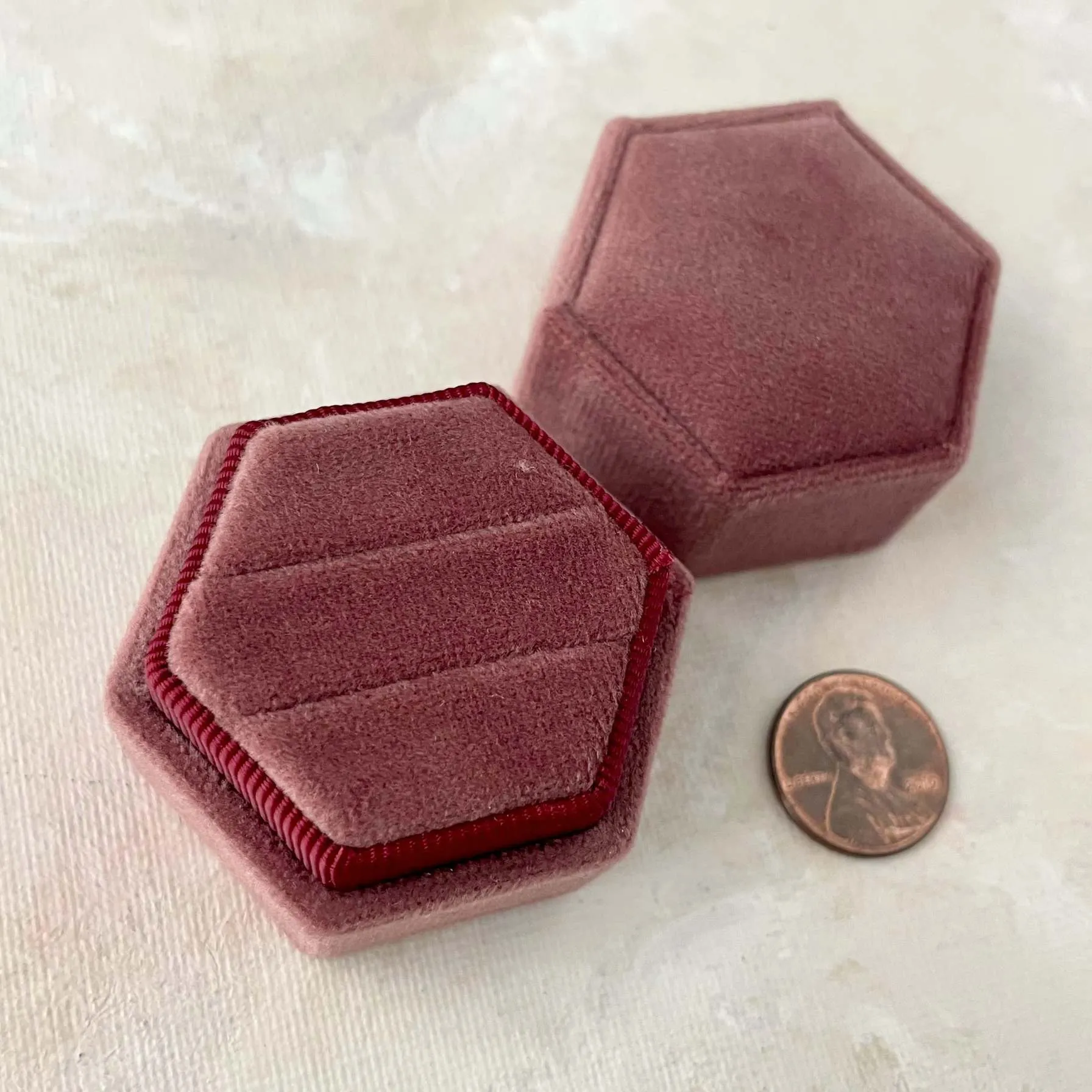 Dusty Rose Ring Box Hexagon
