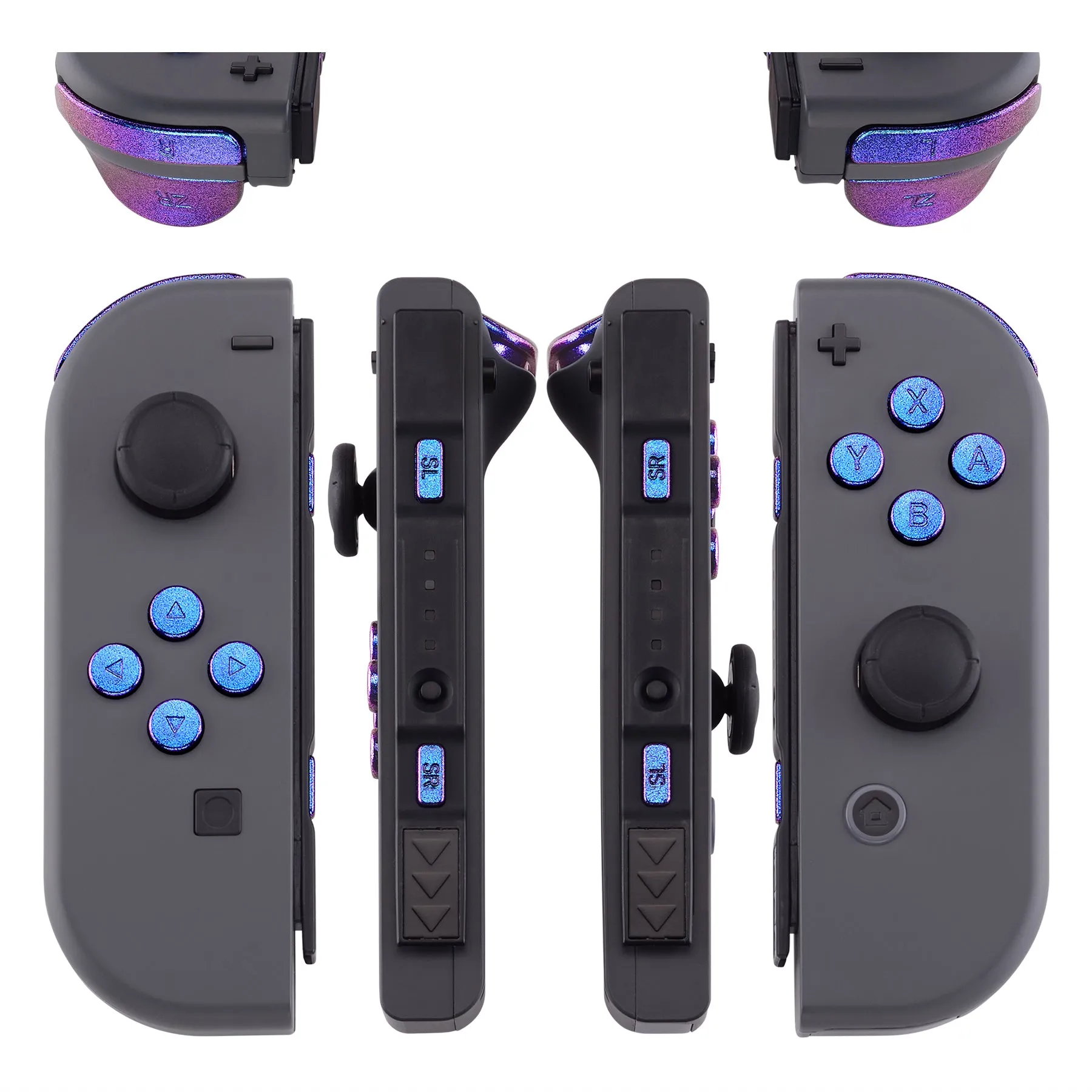 eXtremeRate Purple Blue Chameleon Replacement ABXY Direction Keys SR SL L R ZR ZL Trigger Buttons Springs, Full Set Buttons Repair Kits with Tools for NS Switch JoyCon & OLED JoyCon - JoyCon Shell NOT Included - AJ201