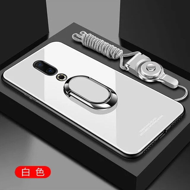 For Meizu 16Th Case Hard Tempered Glass With Stand Ring Magnet Protective Back Cover Case for meizu 16 16th Plus 16 th shell