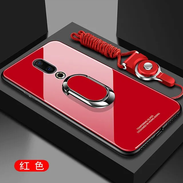 For Meizu 16Th Case Hard Tempered Glass With Stand Ring Magnet Protective Back Cover Case for meizu 16 16th Plus 16 th shell