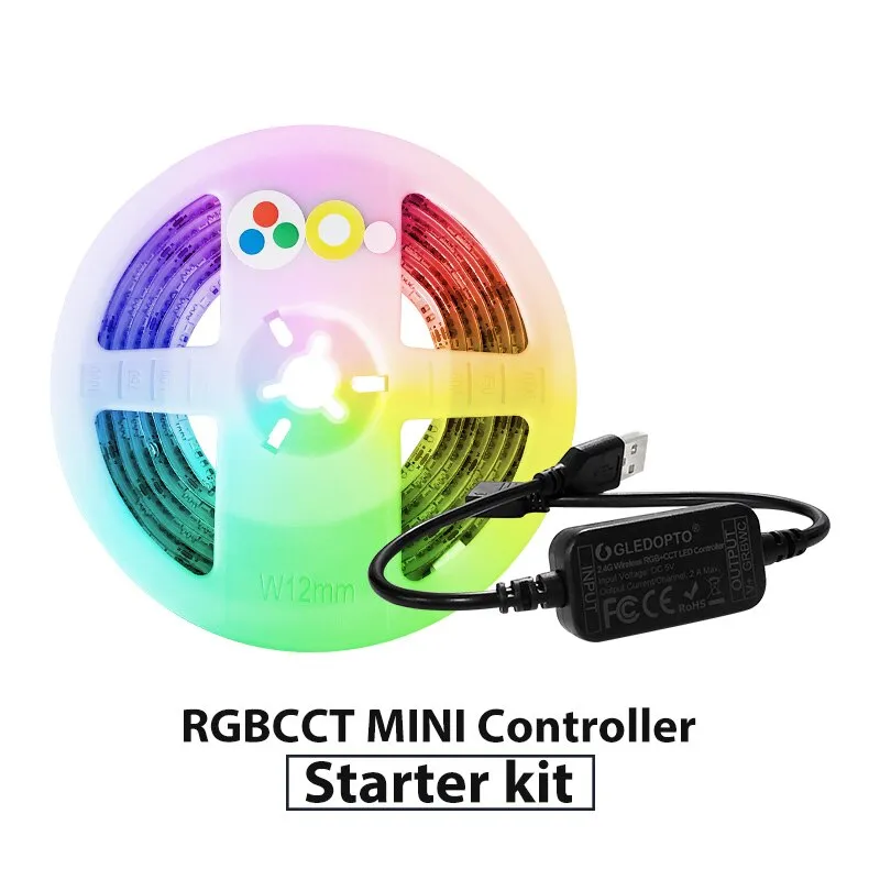 GLEDOPTO zigbee  controller mini smart TV LED strip light kit 5V usb rgb cct computer LED strip light work with zigbee hub echo