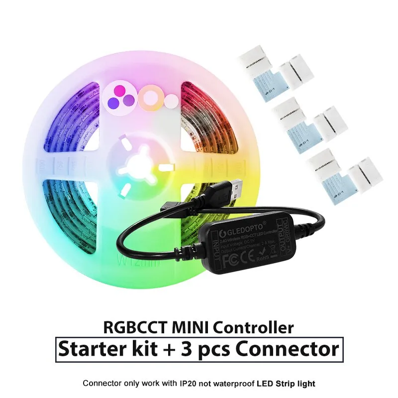 GLEDOPTO zigbee  controller mini smart TV LED strip light kit 5V usb rgb cct computer LED strip light work with zigbee hub echo