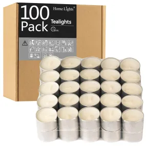 Home Lights Wax Tealight Candles - 8 Hour Long Time Burning, Giant 100,200,300 Packs -White Smokeless European Tea Light Unscented Candles For Shabbat, Weddings, Christmas,Home Decorative -100 Pack