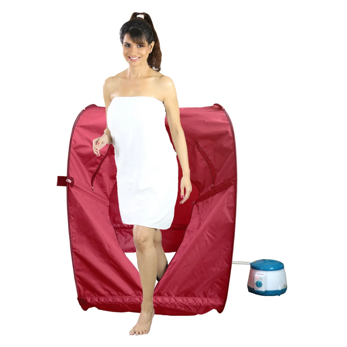 Kawachi Portable Steam Sauna Bath for Health and Beauty Spa at Home Reddish Maroon
