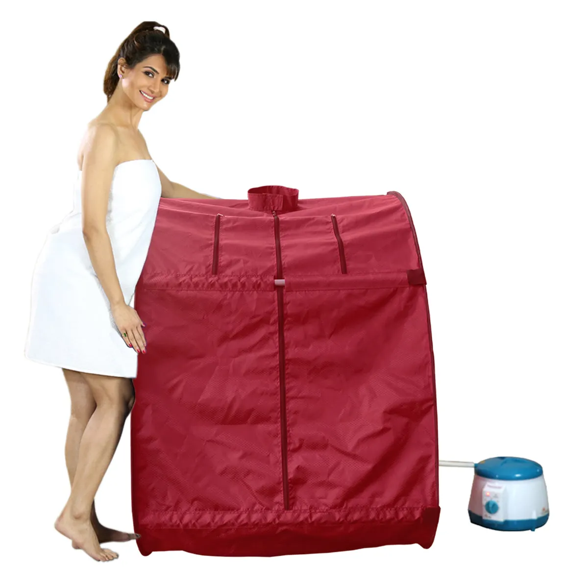 Kawachi Portable Steam Sauna Bath for Health and Beauty Spa at Home Reddish Maroon