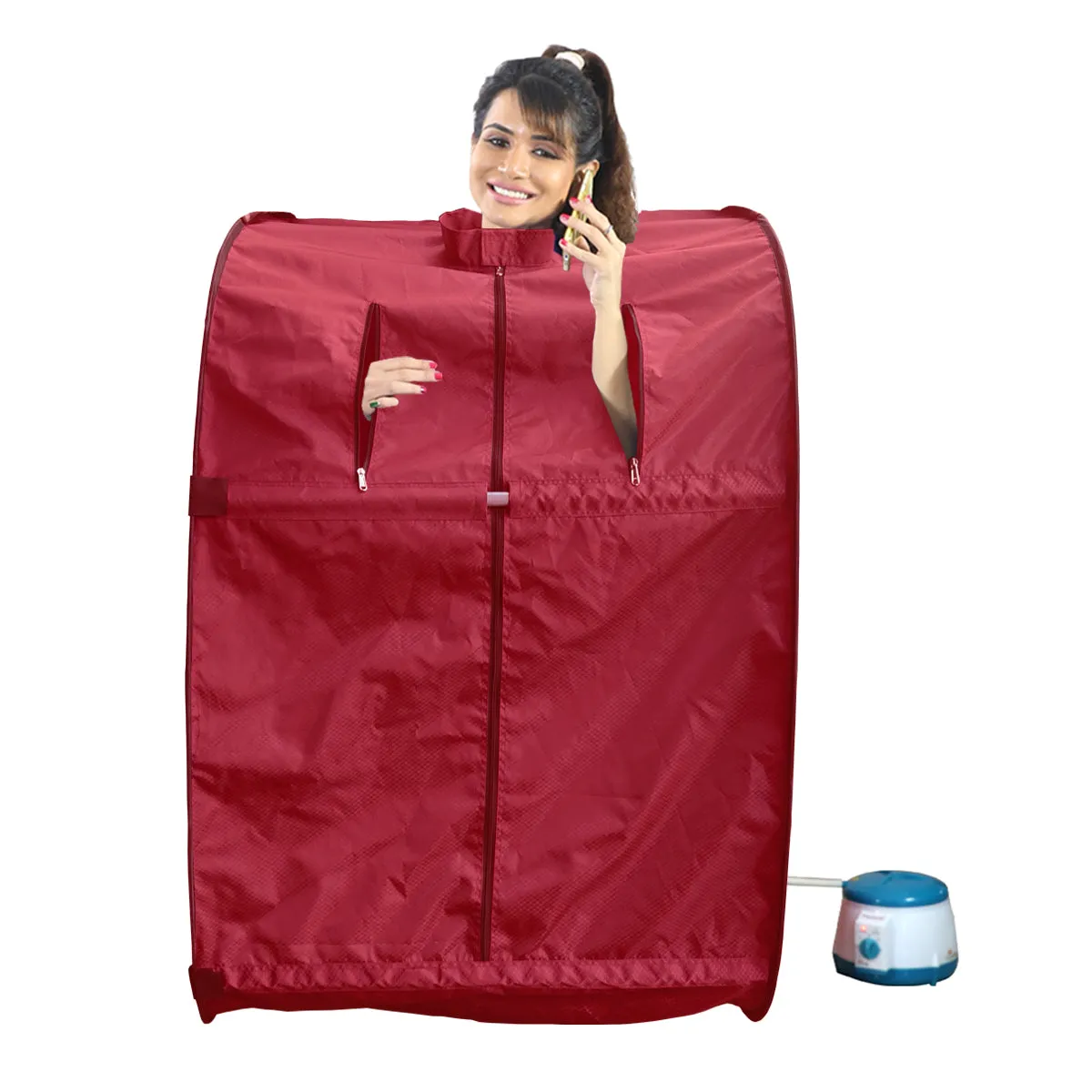 Kawachi Portable Steam Sauna Bath for Health and Beauty Spa at Home Reddish Maroon