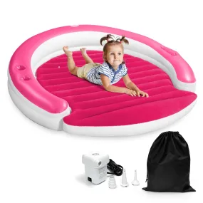 Kilpkonn Inflatable Round Toddler Travel Bed with Safety Bumpers Portable Toddler Bed Kits for Kids with Air Mattress - Pink