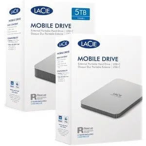 LaCie Mobile Drive Secure STLR5000400 5 TB Portable Hard Drive - External - Space Gray - USB 3.2 (Gen 1) Type C