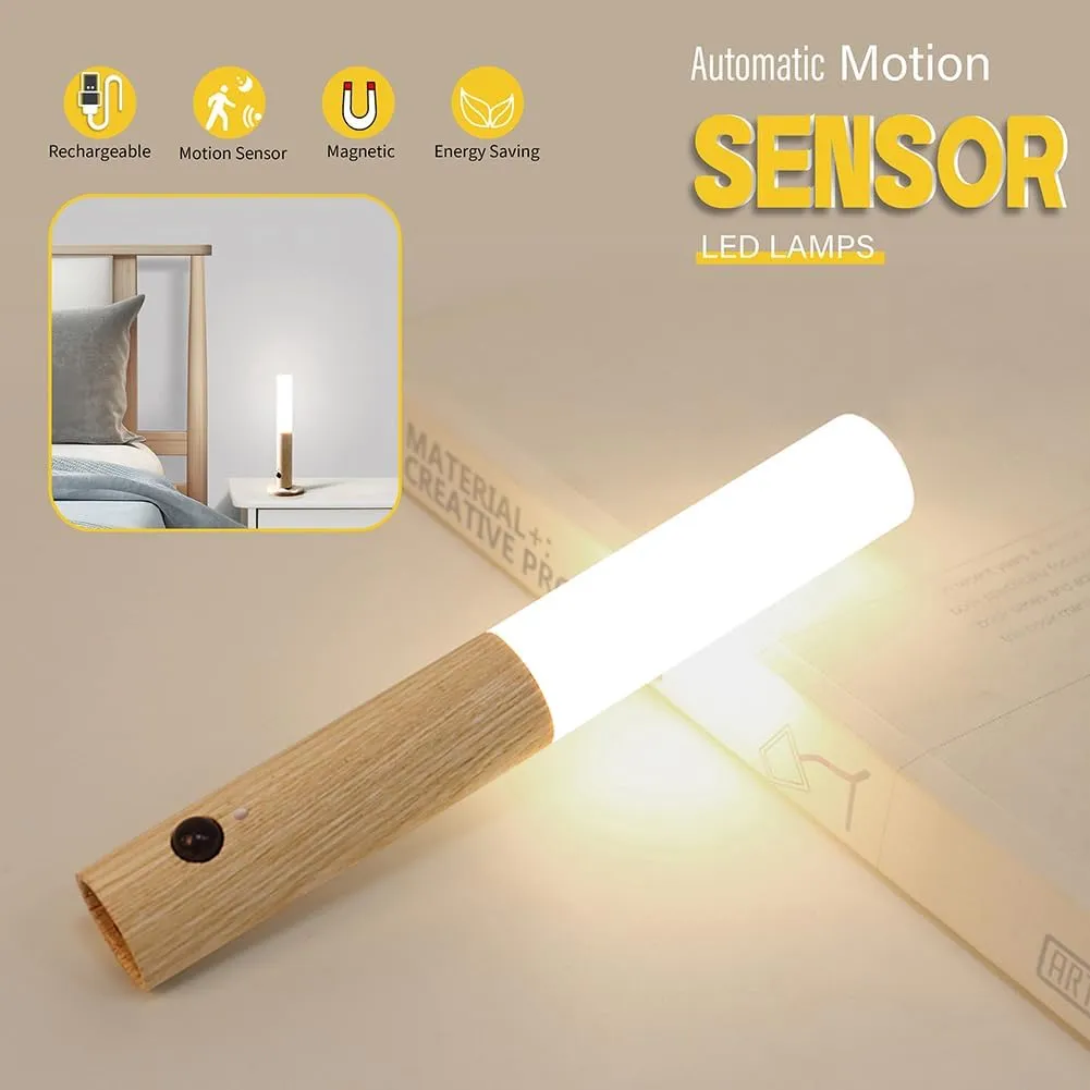 LANDGOO Motion Sensor Night Lights Magnet Body Sensor Hallway Night Lights Rechargeable Led Light Portable Stairway Night Lights Wooden Wall Sconce Battery Powered(White Ash Wood 2PC)