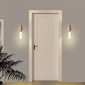 LANDGOO Motion Sensor Night Lights Magnet Body Sensor Hallway Night Lights Rechargeable Led Light Portable Stairway Night Lights Wooden Wall Sconce Battery Powered(White Ash Wood 2PC)