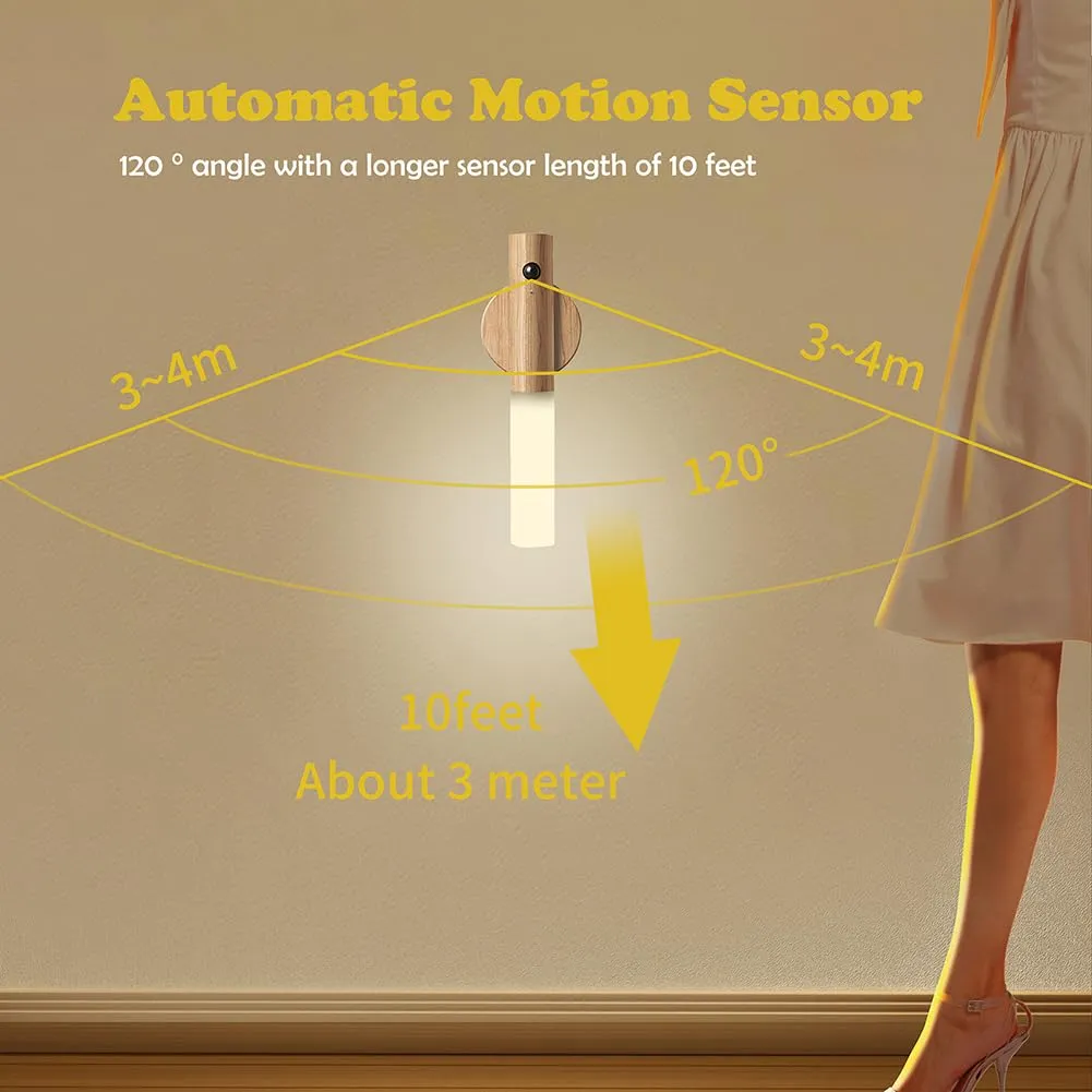 LANDGOO Motion Sensor Night Lights Magnet Body Sensor Hallway Night Lights Rechargeable Led Light Portable Stairway Night Lights Wooden Wall Sconce Battery Powered(White Ash Wood 2PC)