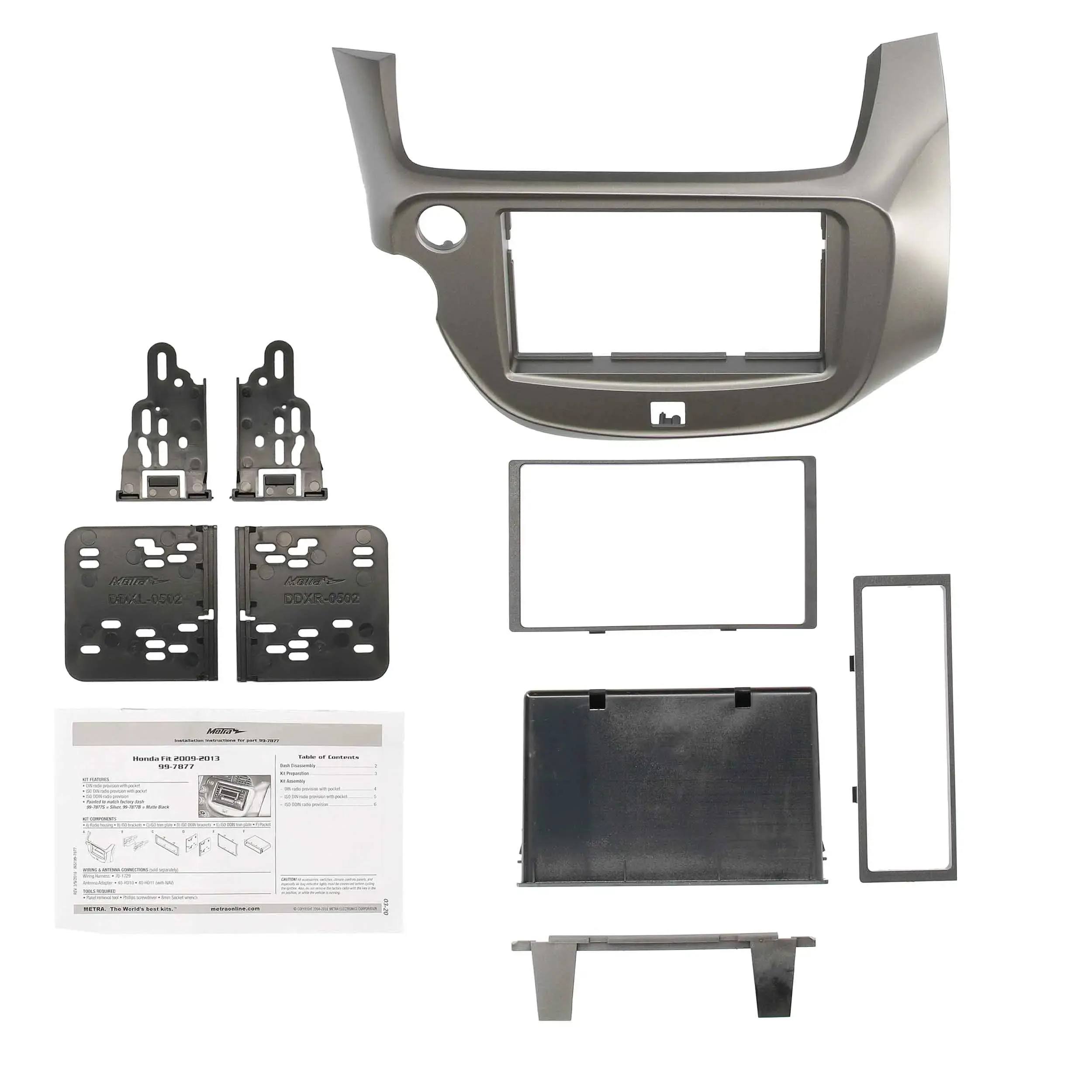 Metra 99-7877 Single or Double DIN Installation Dash Kit for 2009-13 Honda Fit Vehicles- Silver