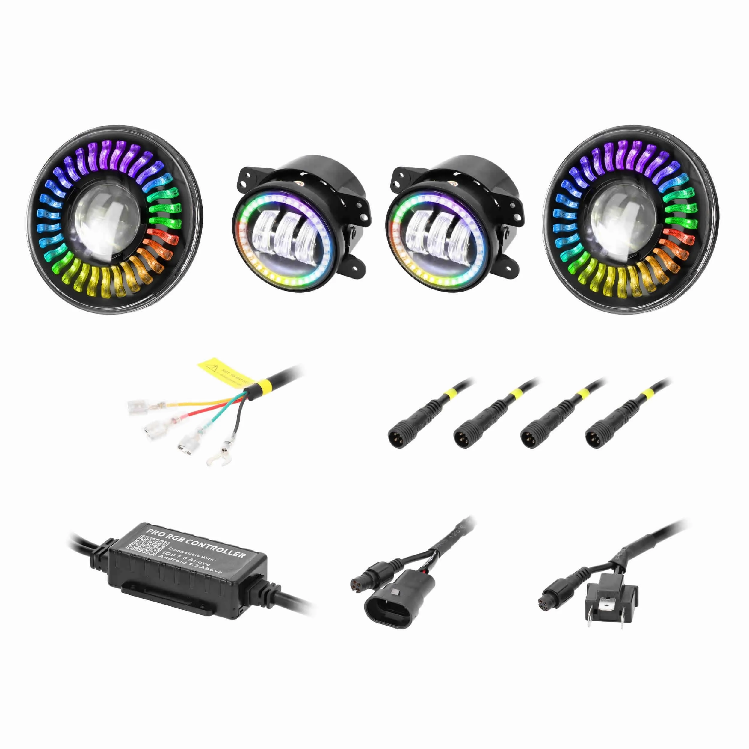 Metra JP-708RGBKT Chasing RGB 7" Projector lights & 4" Fog Lights w/Controller for Jeep