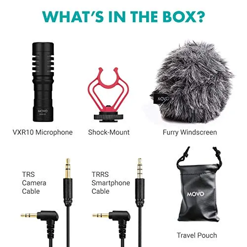Movo VXR10 Universal Shotgun Mic for Camera - Camera Microphone for DSLR, iPhone and Android Smartphones - Compatible with Canon EOS, Nikon, and Sony Cameras - with Shock Mount, Deadcat Windscreen