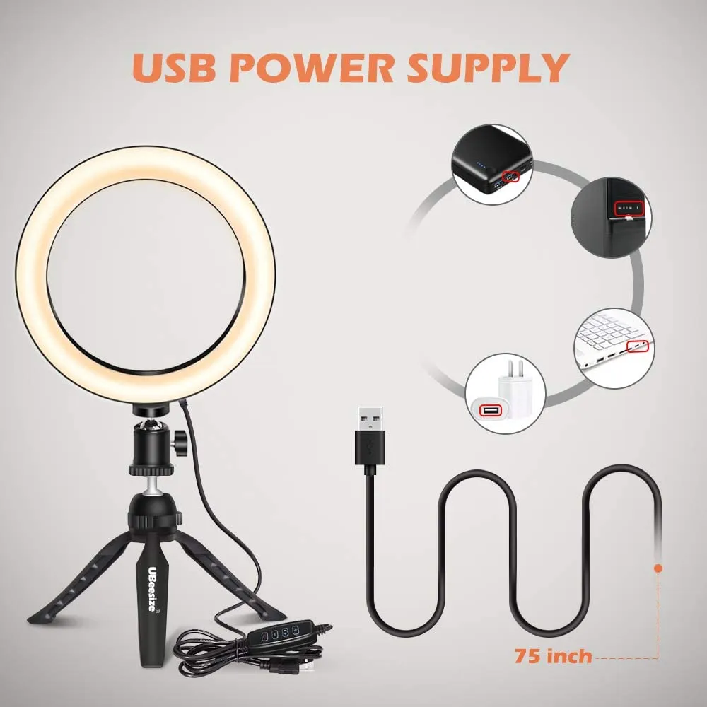 New in box! UBeesize 8" Selfie Ring Light with Mini Tripod Stand & Cell Phone Holder for Live Stream/Makeup, Mini Led Camera Ringlight for YouTube Video/Photography Compatible with iPhone Xs Max XR Android