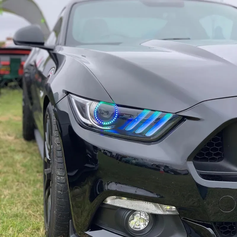 Oracle 15-17 Ford Mustang Dynamic RGB A Pre-Assembled Headlights - Black Edition - SEE WARRANTY