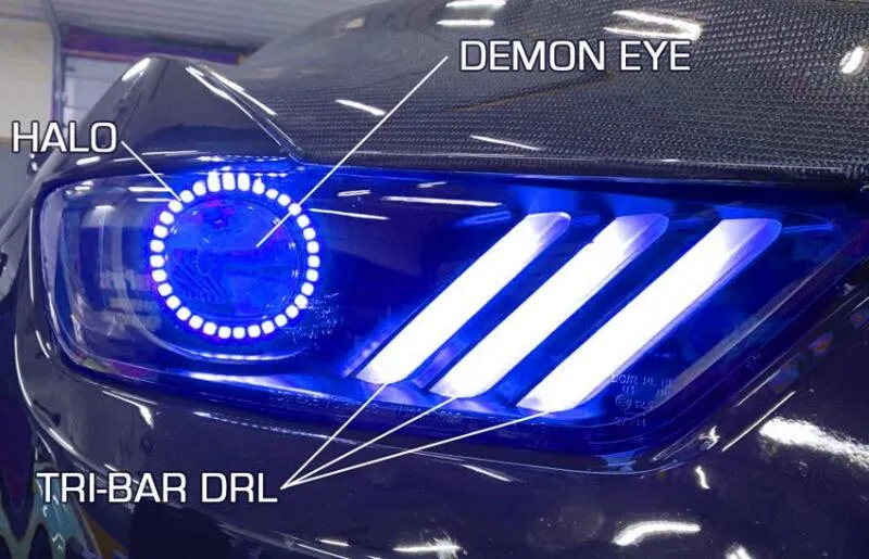 Oracle 15-17 Ford Mustang Dynamic RGB A Pre-Assembled Headlights - Black Edition - SEE WARRANTY