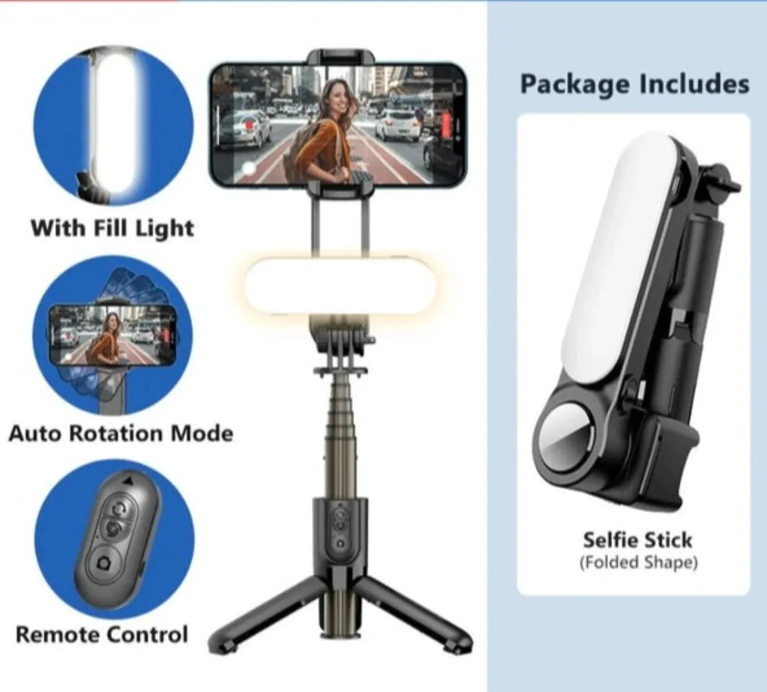 Portable Gimbal Selfie Stick with Bluetooth and Selfie Light