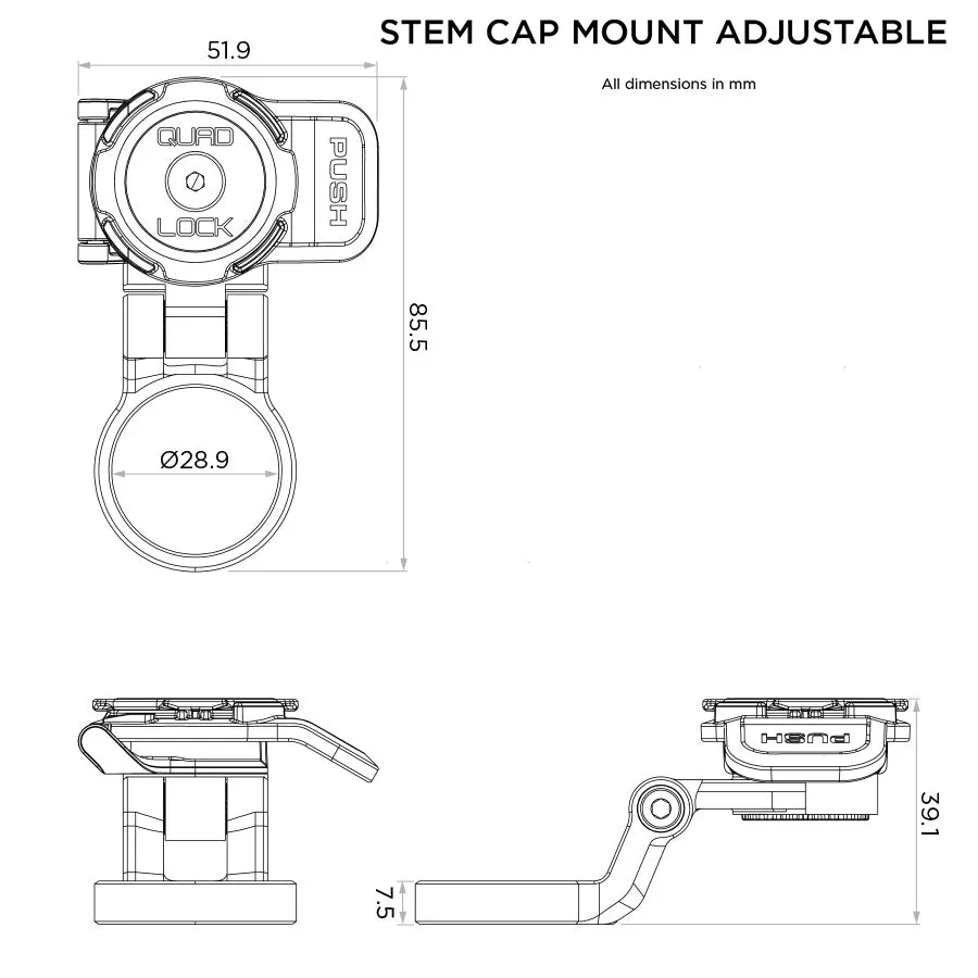 Quad Lock Bicycle - Adjustable Stem Cap Mount