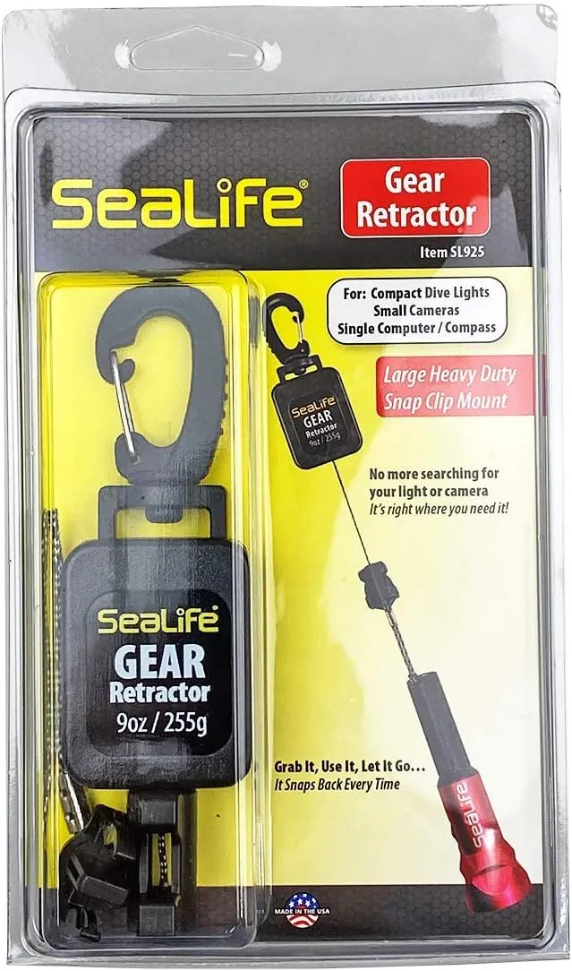 Sealife Compact Underwater Retractor 9 oz. retraction Force; 32” Maximum Length. Holds Mini Lights, Micro Series and RM-4K Cameras