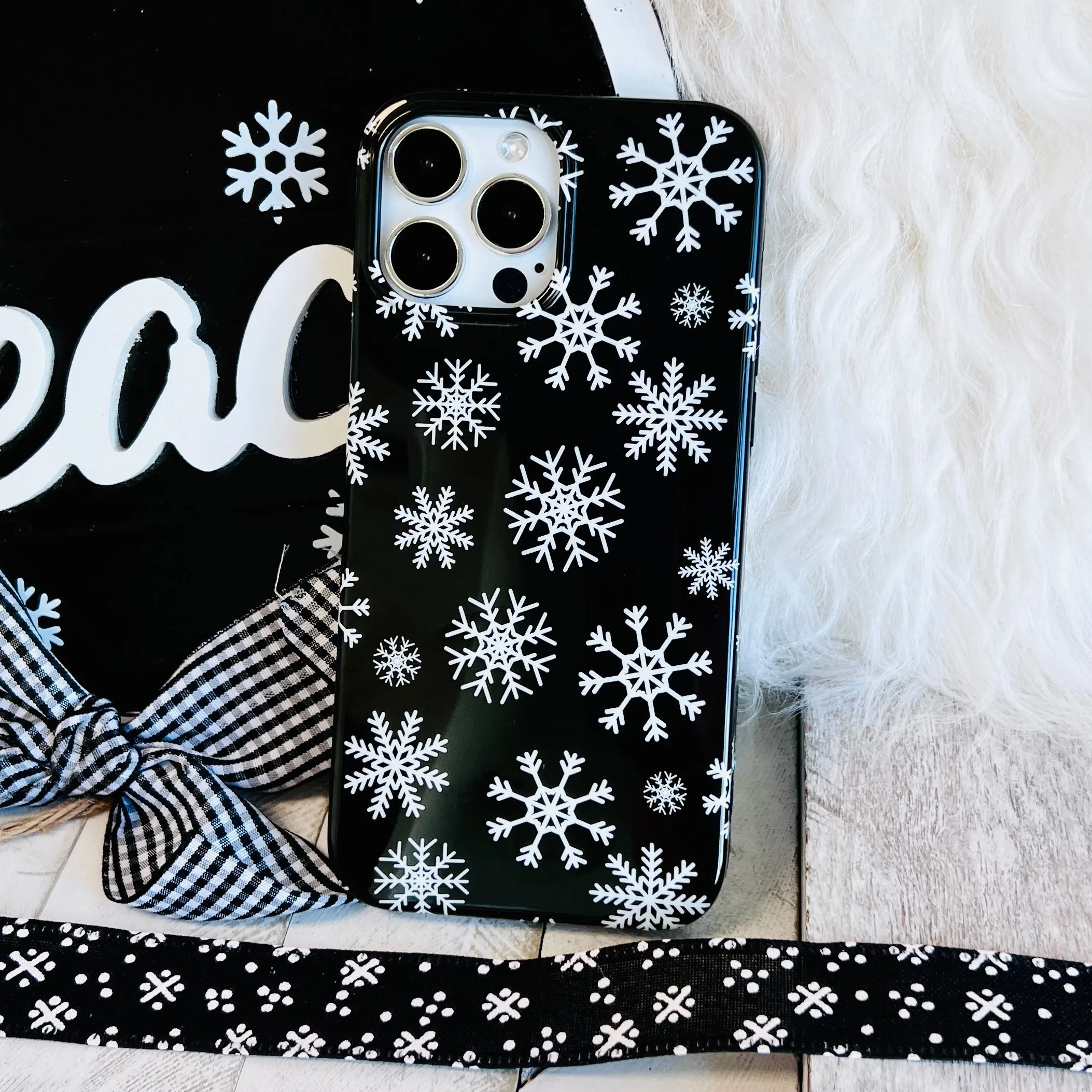 Snowflakes Black Background Phone Case For iPhone