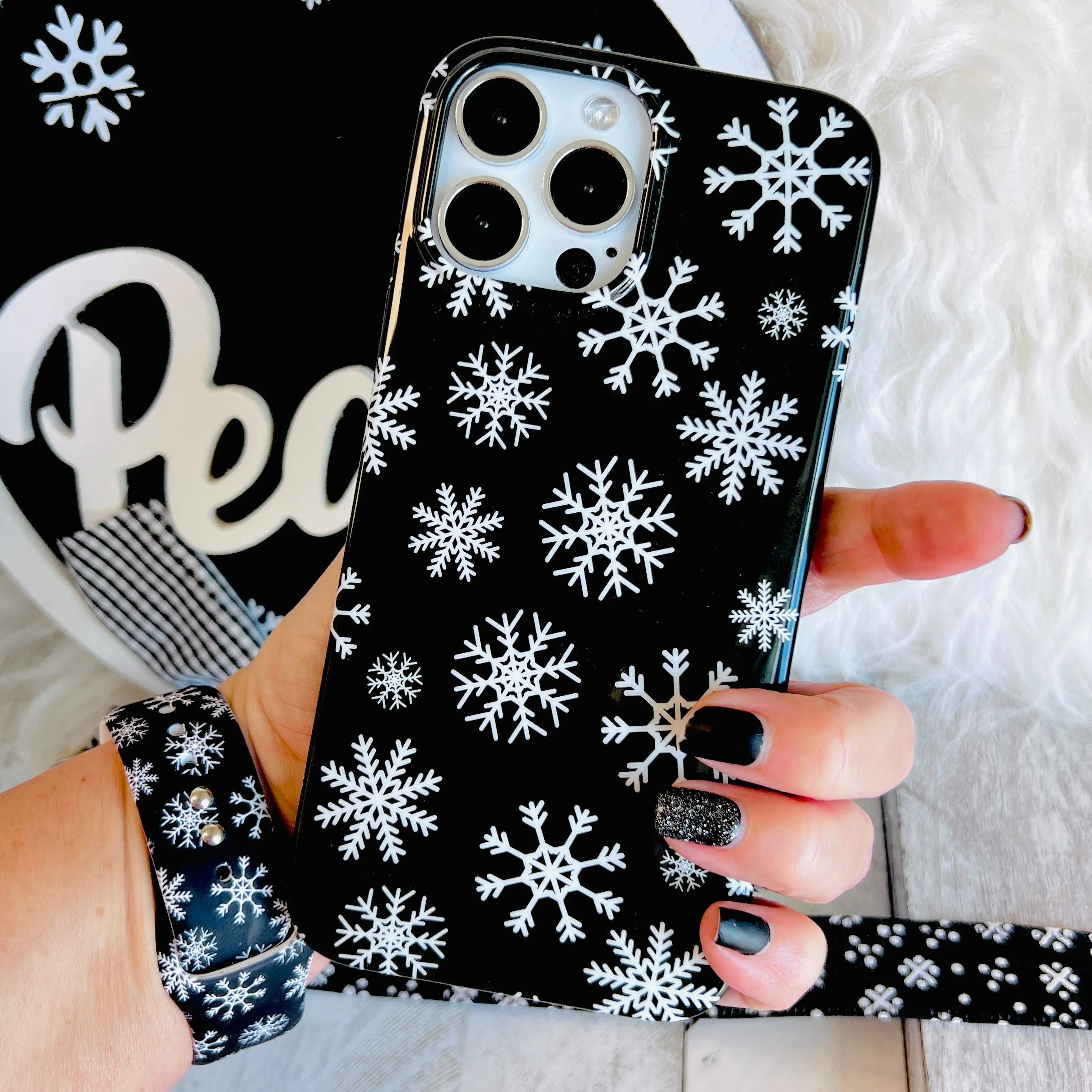 Snowflakes Black Background Phone Case For iPhone