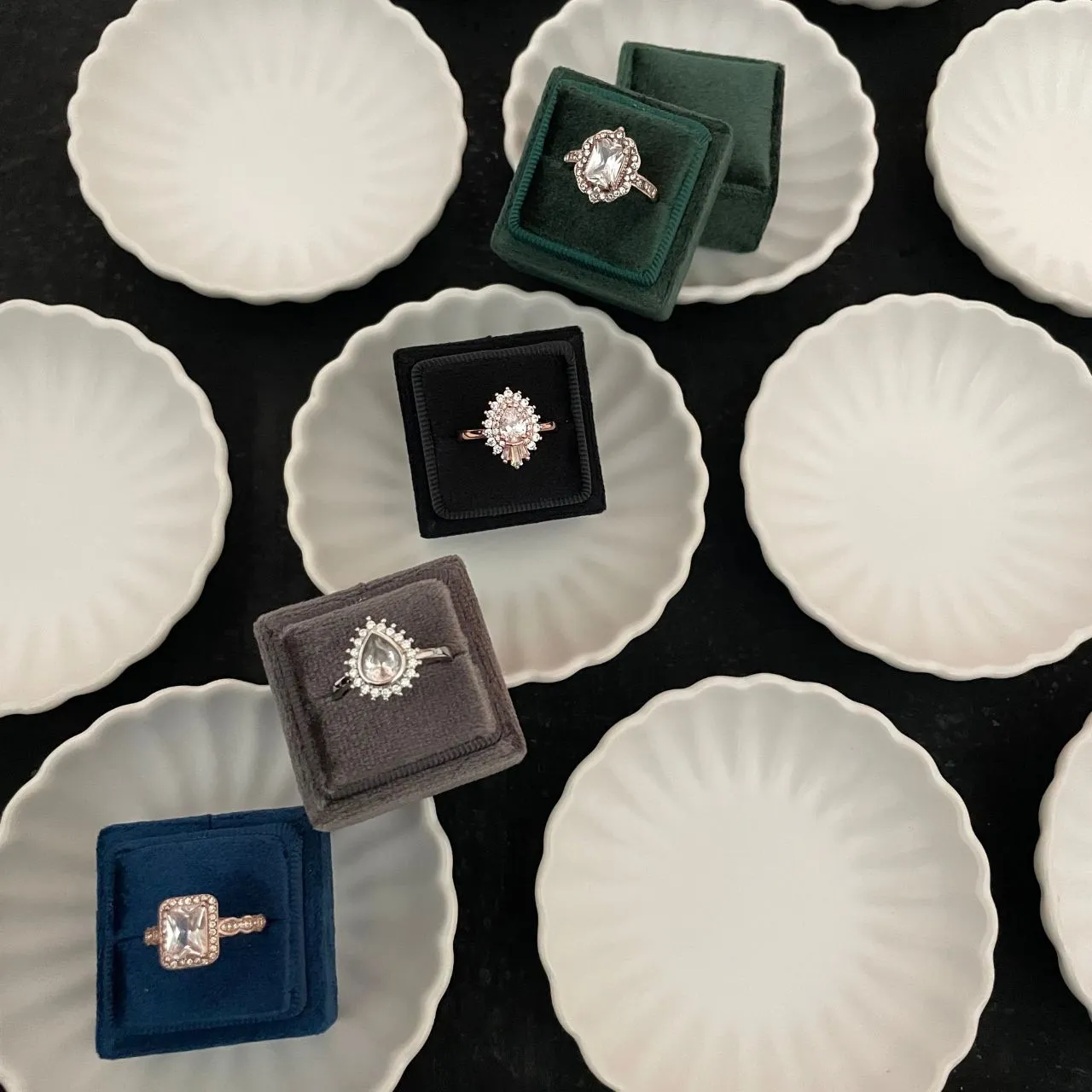 Square Black Velvet Ring Box