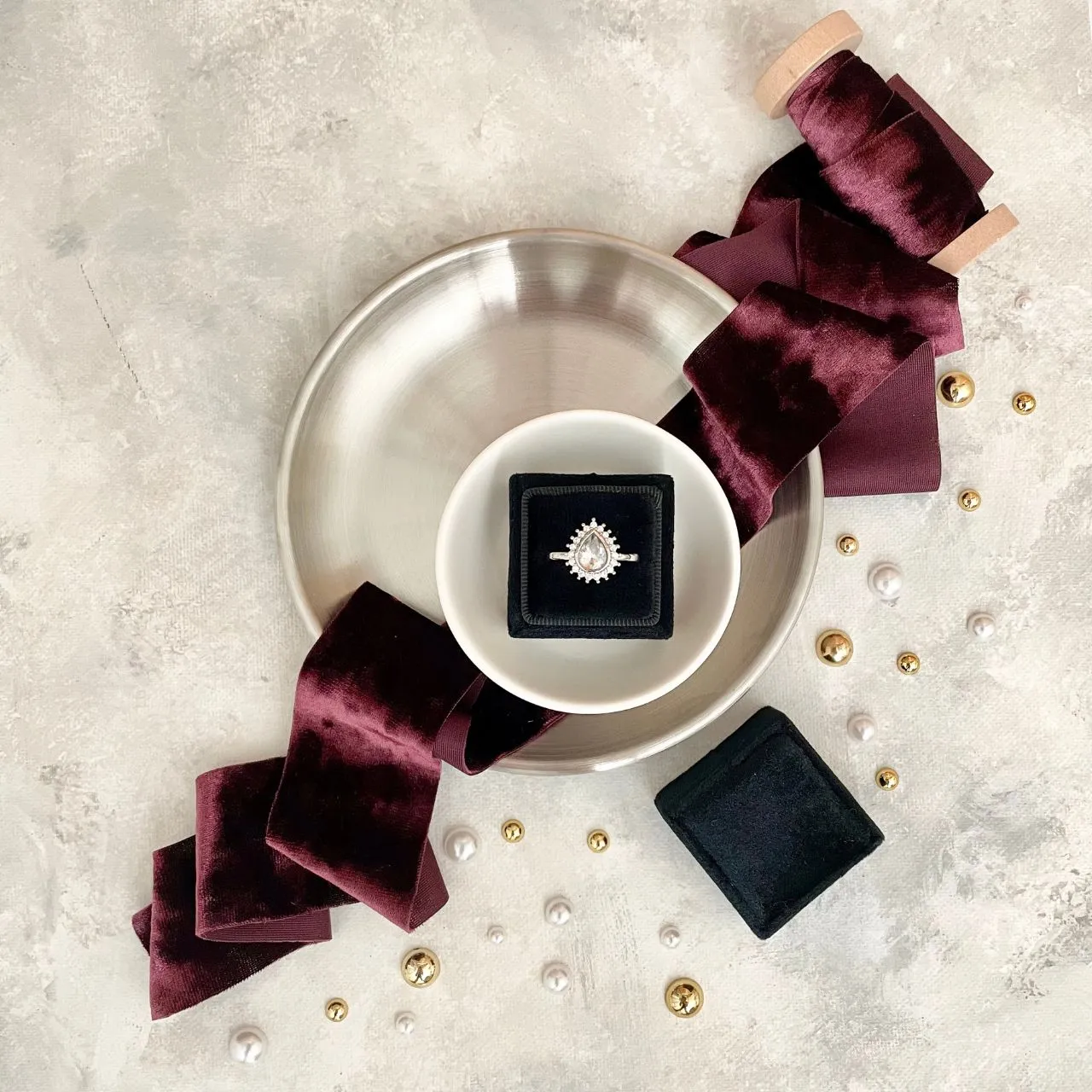 Square Black Velvet Ring Box