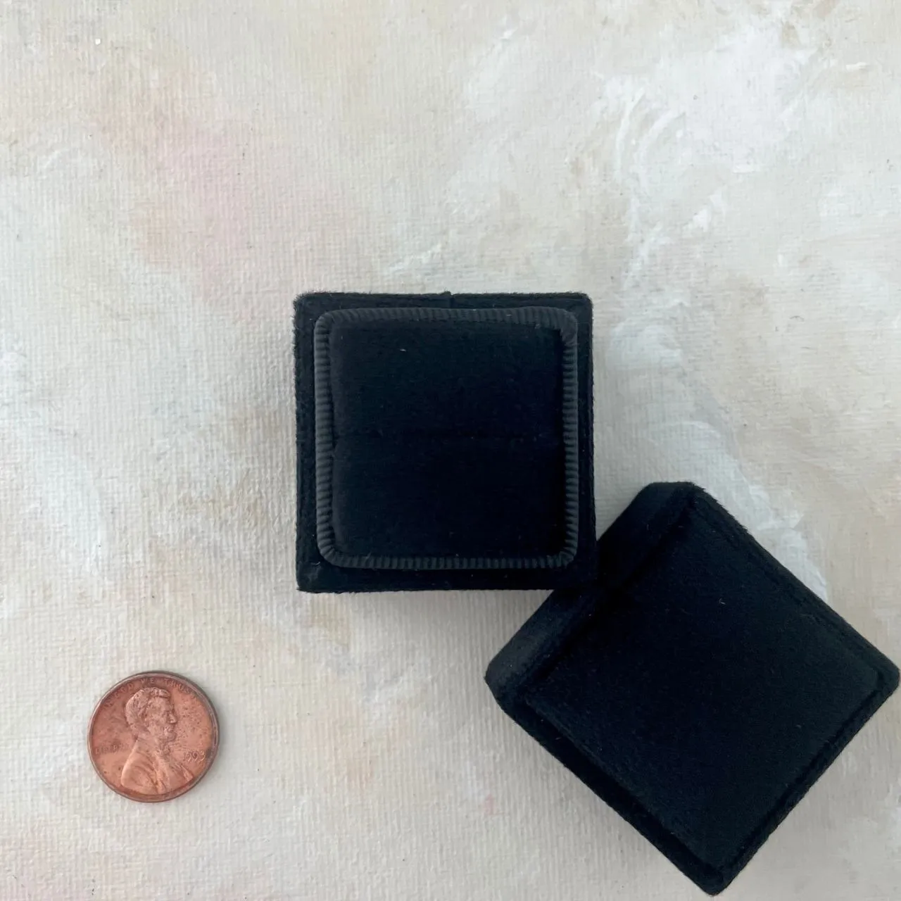 Square Black Velvet Ring Box