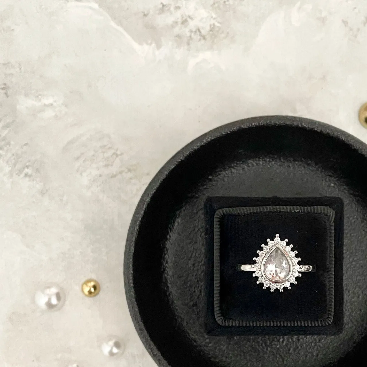 Square Black Velvet Ring Box