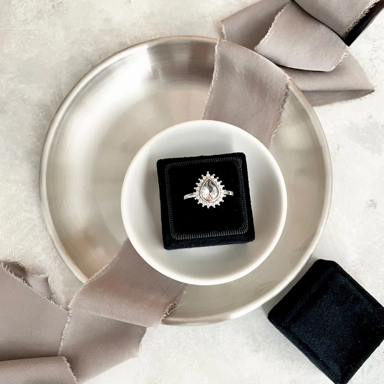 Square Black Velvet Ring Box