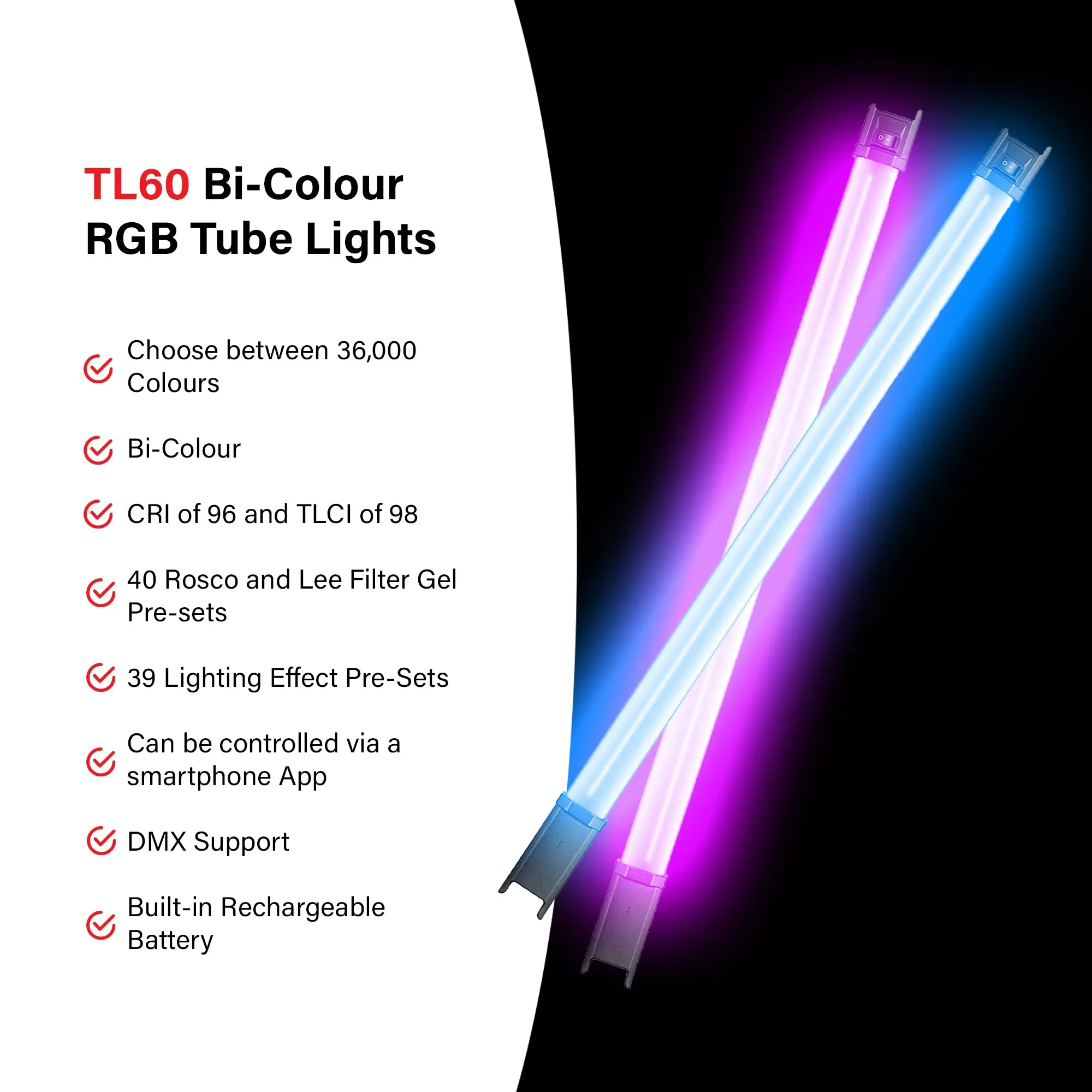 TL60 Bi-Colour Battery-Powered RGB LED Tube Light
