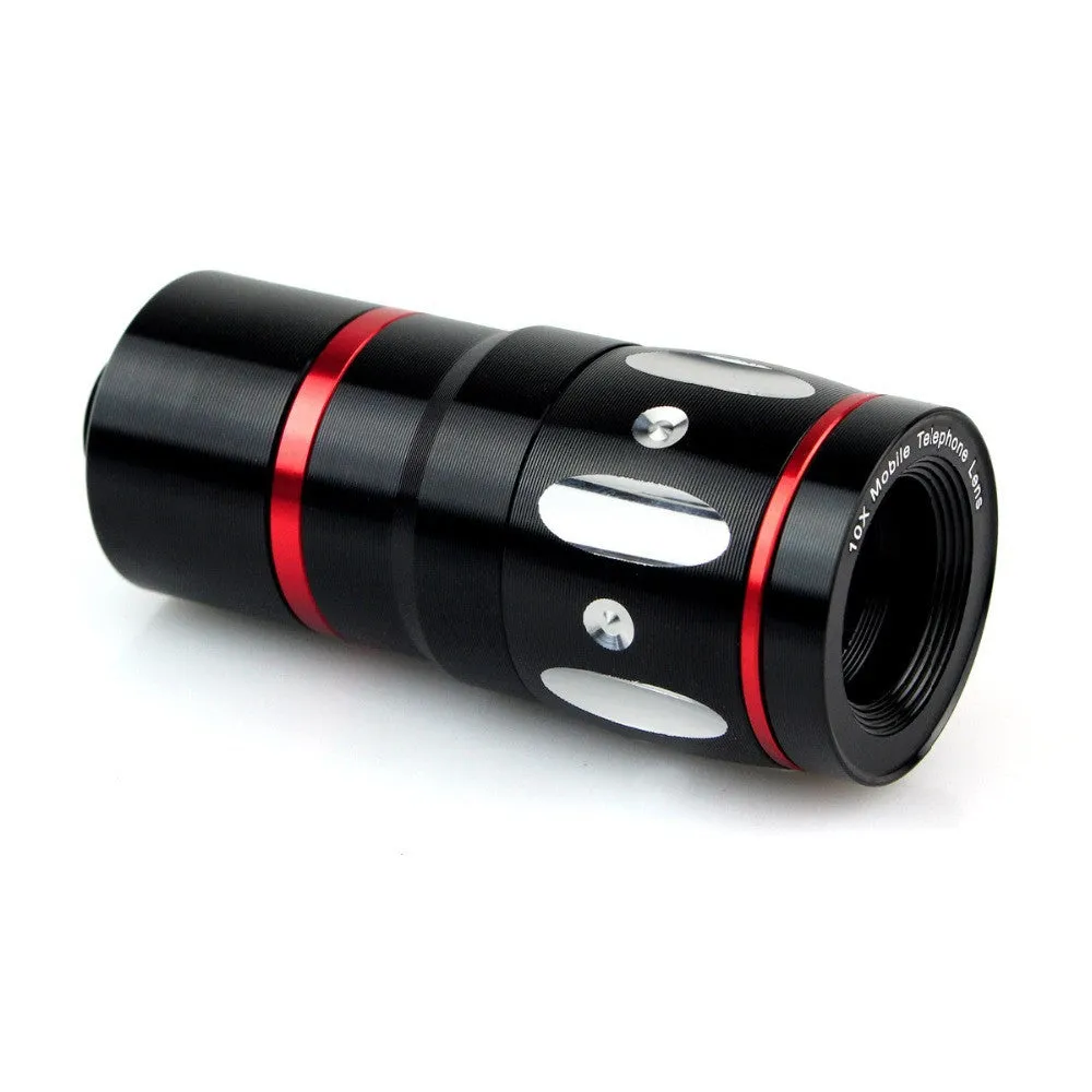 Universal 4-in-1 Smartphone Lens Kit - Fisheye Lens, Macro Lens, X10 Telescopic Lens, Wide Angle Lens (Black)