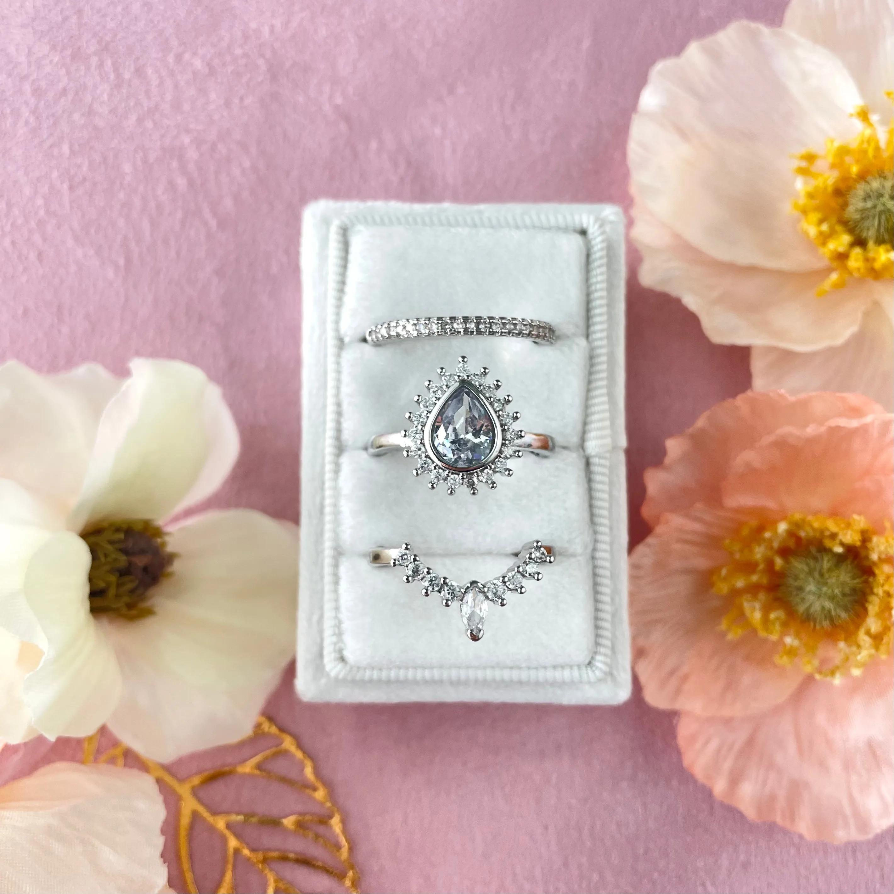 White Triple Slot Ring Box