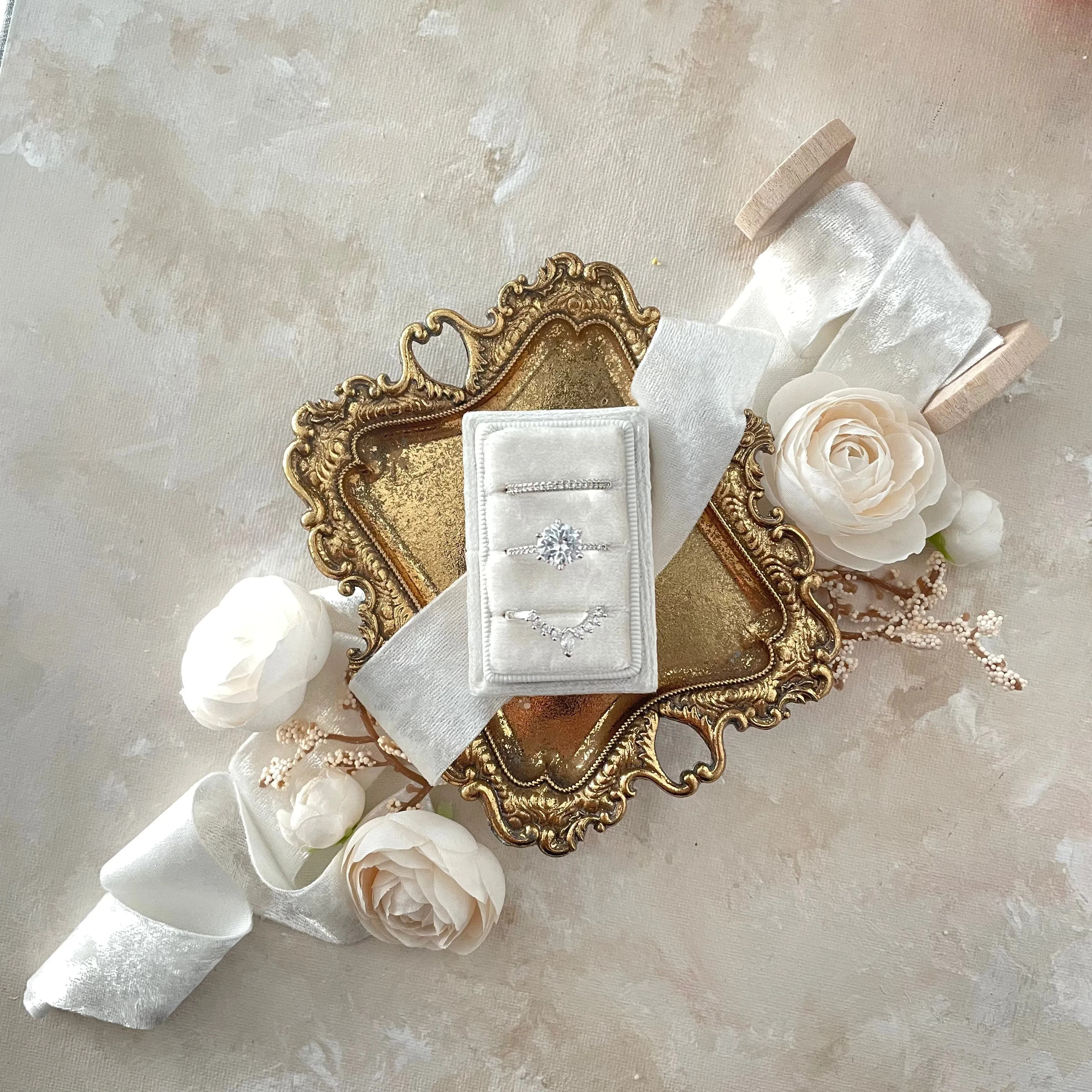 White Triple Slot Ring Box
